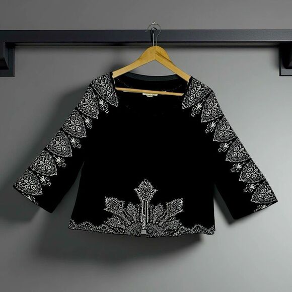 COLDWATER CREEK Black & White One Button Cardigan Cotton Blend Size Medium - Picture 3 of 13